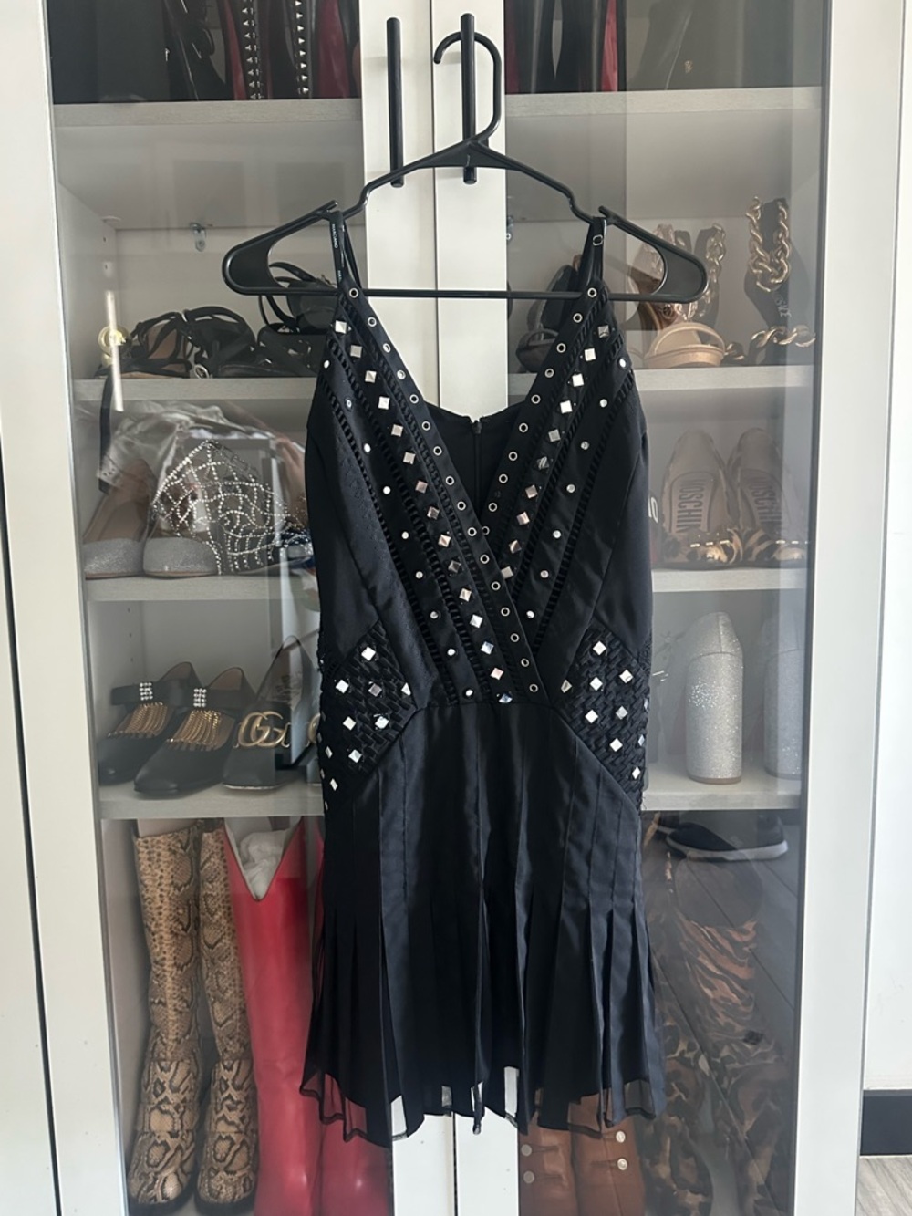 New Marciano $228 mirror festival Coachella Black Embellished Party Dress Sz 0